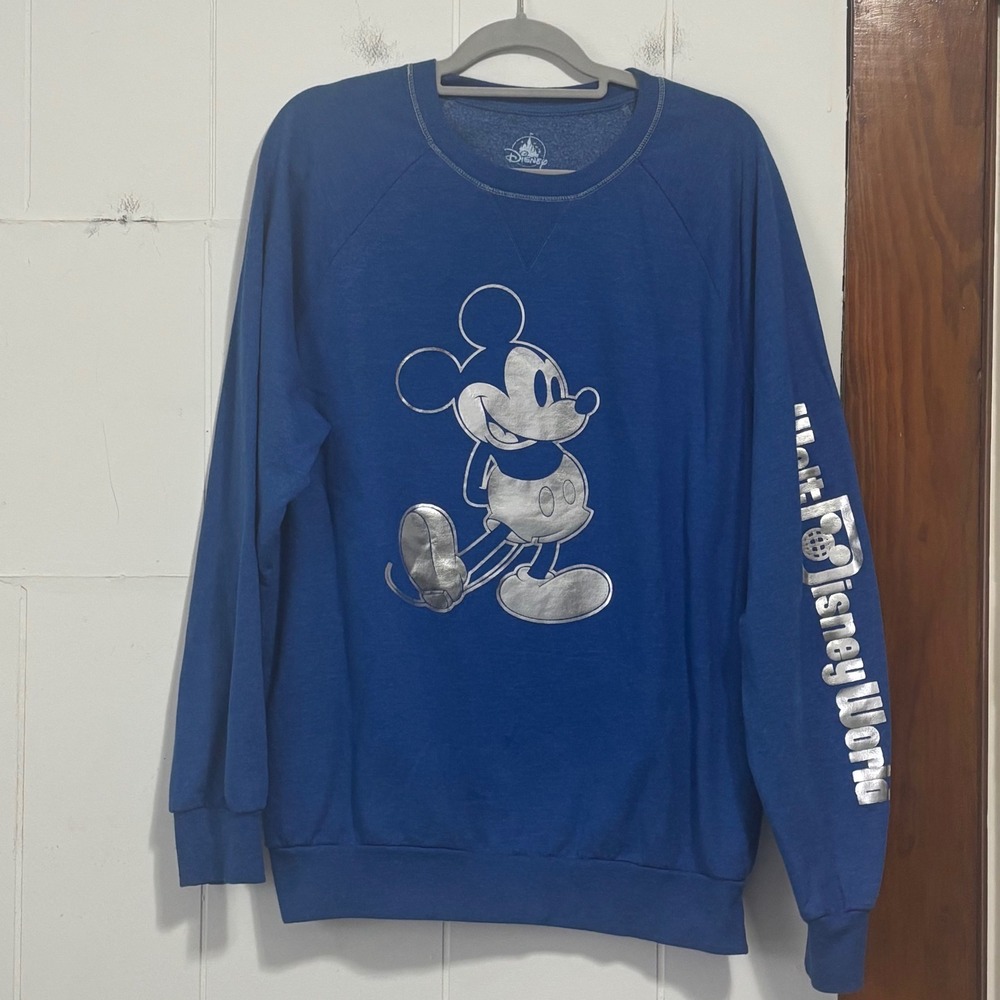 Disney Mickey Mouse Blue Long Sleeve Sweatshirt Size Large Walt Disney World